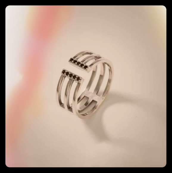 NEW 925 Silver Vintage Striped Black Pave Ring - Picture 2 of 6
